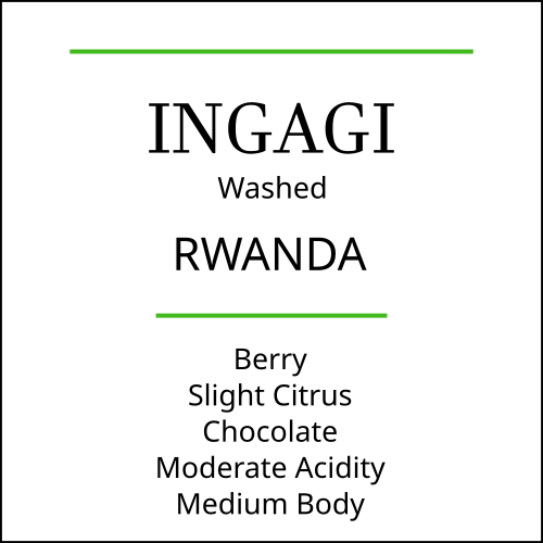 Rwanda Ingagi Medium Roast Coffee tasting notes including berry, slight citrus, chocolate, moderate acidity, and medium body.